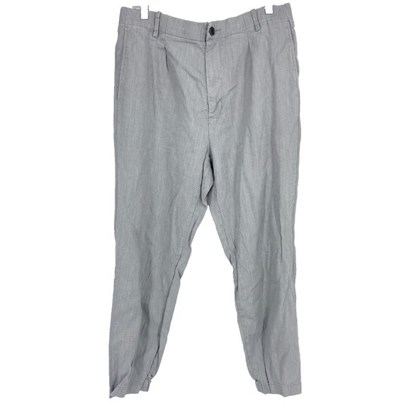 Vince Men 34 Linen Jogger Pants Cropped Tech Urban Commute Solid Gray Pockets